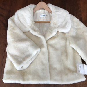 Calvin Klein Faux Fur Cream White Jacket, Medium,  Bracelet length sleeves, NEW